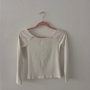 Zara Ballet Neckline White Long Sleeve Top